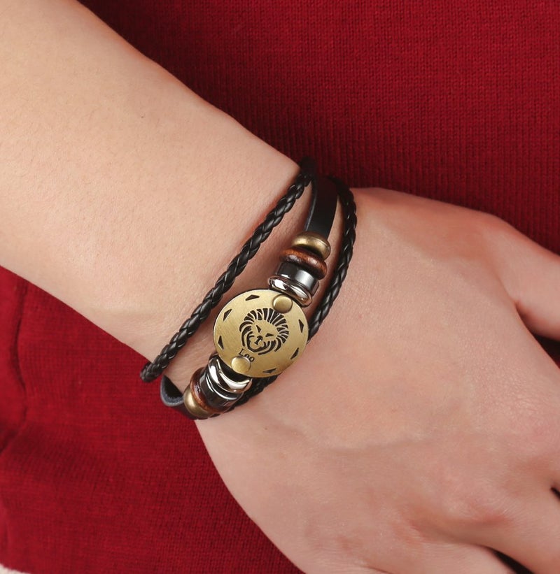 Hamoery Punk Alloy Leather Bracelet For Men Constellation Braided Rope Bracelet Bangle Wristband(Leo) - Image 3